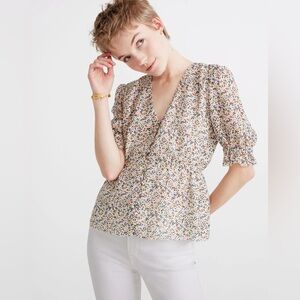 SOLD Madewell Silk V-Neck Peplum Popover Top in Fieldwalk Floral Size XXS